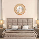 65cm Rattan Round Wall Mirror with Aluminum Glass Metal Hook and Expansion Screws-Natural