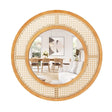 65cm Rattan Round Wall Mirror with Aluminum Glass Metal Hook and Expansion Screws-Natural