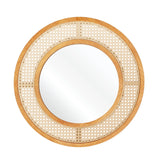 65cm Rattan Round Wall Mirror with Aluminum Glass Metal Hook and Expansion Screws-Natural