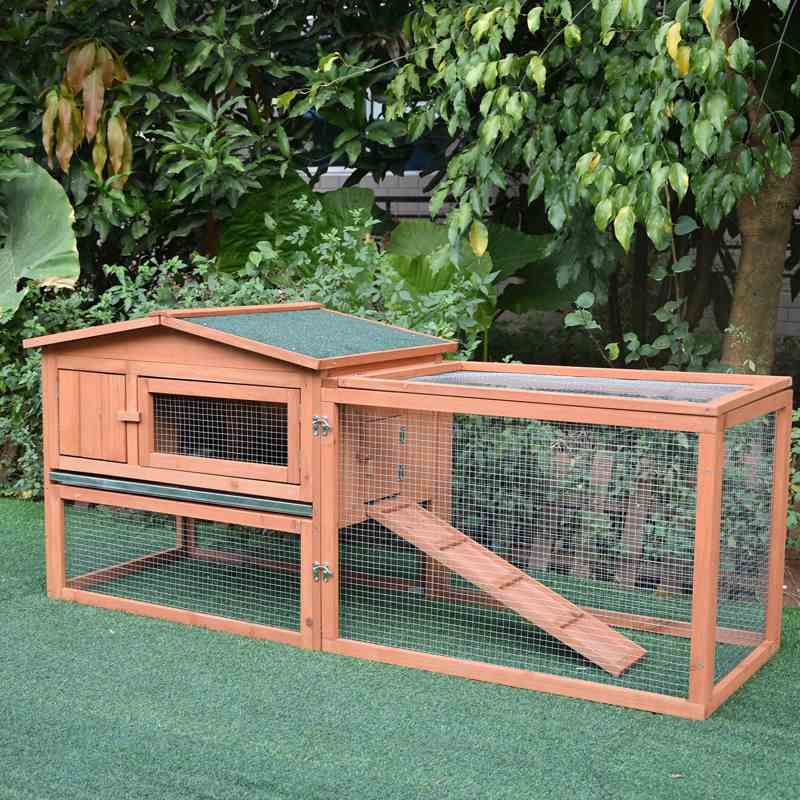 Pawhut 2 Floor Wooden Guinea Pigs Hutches House Bunny Coop Outdoor Garden Backyard, 158L x 58W x 68H cm