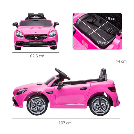 HOMCOM Benz SLC 300  Licensed 12V Kids Electric Ride On, with Music, Remote Control, LED Headlights, Horn, Pink