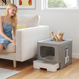 PawHut Foldable Cat Litter Box with Lid, Slide-Out Drawer, Scoop, Easy Clean, Odour Control, Anti-Splashing, Grey