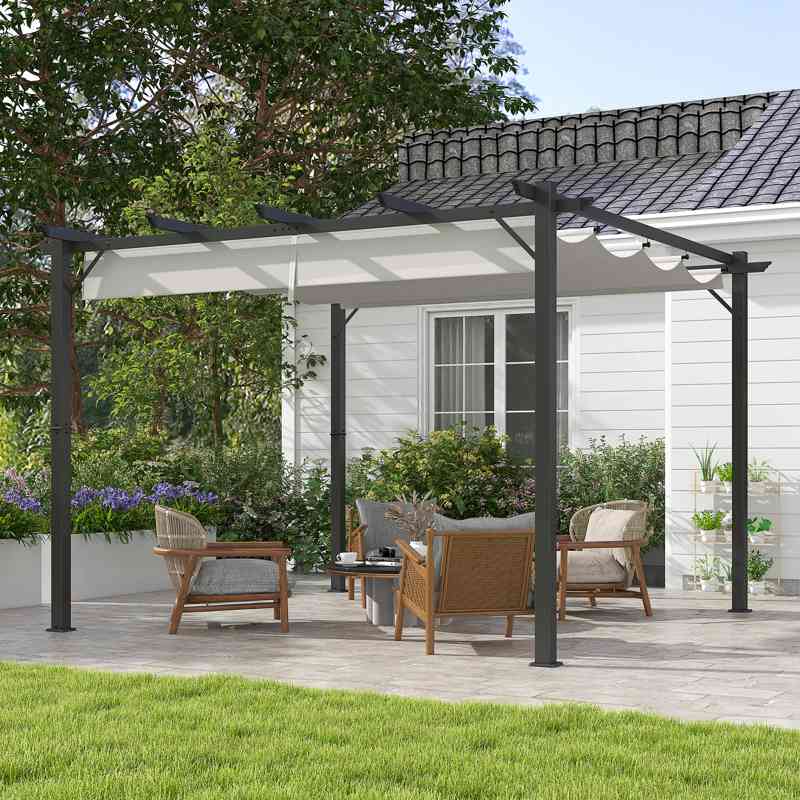 Outsunny 3 x 3(m) Aluminium Pergola Canopy Gazebo Awning Outdoor Garden Sun Shade Shelter Marquee Party BBQ, Light Grey