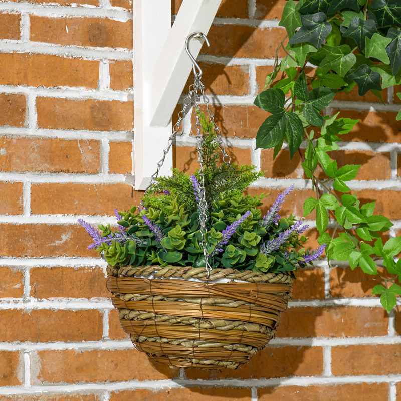 Outsunny Set of Two Artificial Hanging Lisianthus Flower Pots - Purple