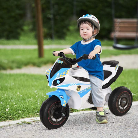 HOMCOM Kids Ride-On Police Bike 3-Wheel Vehicle w/ Music Lights Safe Seat Handlebars Toddler NO POWER Child Learning Fun Development 18-36 Months Blue