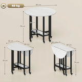 HOMCOM Folding Dining Table, Drop Leaf Table with Open Shelf, Rolling Kitchen Table for Dining Room, Small Spaces, White Marble