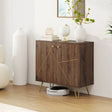 HOMCOM Sideboard Storage Cabinet with Golden Lines, Modern Luxury Living Room Cabinet with Adjustable Shelf, Steel Harpin Legs, Brown