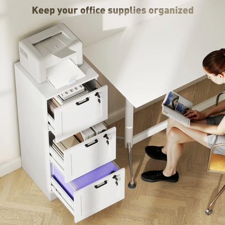 HOMCOM 3-Drawer Filing Cabinet with Lock - White