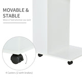 HOMCOM Mobile Sofa Side Table C-Shape End Table with Storage and Casters for Laptop Coffee Snack, White