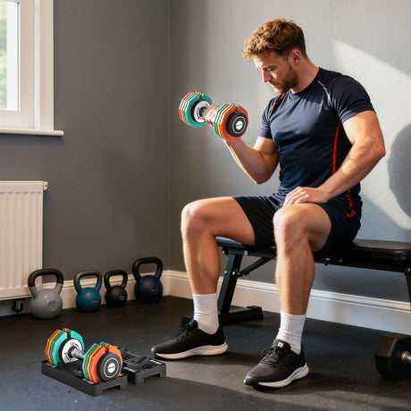 SPORTNOW Adjustable Dumbbells Set with Safety Locking Mechanism, Multicoloured