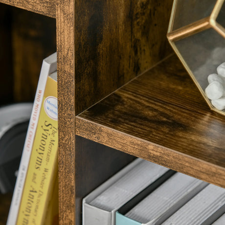 HOMCOM Seven-Cube Bookcase - Rustic Brown Wood Effect