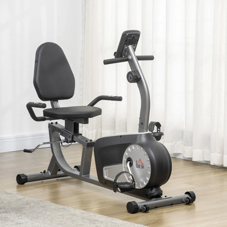 HOMCOM Exercise Bike with LCD Display, Stationary Bike with Quiet 8-Level Magnetic Resistance, Adjustable Seat and Backrest, Indoor Cycling Exercise Equipment for Home Gym Fitness Workout Training