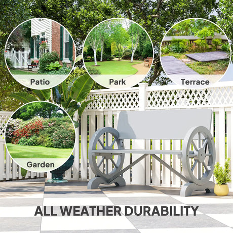 Outsunny Fir Wood 2-Seater Outdoor Garden Wagon Wheel Bench, Grey