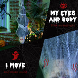 HOMCOM 4.7ft Life Size Outdoor Halloween Decoration Hanging Mummy with Spider Web, Animated Prop Decor with Sound and Motion Activated, Light Up Eyes, Howling Sound, Posable Arms, Moving Body