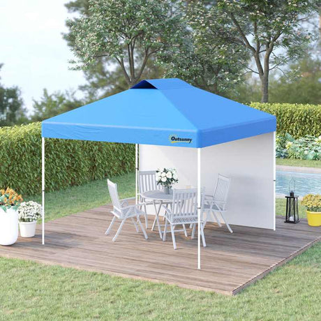 Outsunny 3x3(M) Pop Up Gazebo with 1 Side and Roller Bag, Height Adjustable Party Tent Event Shelter for Garden, Patio, Blue