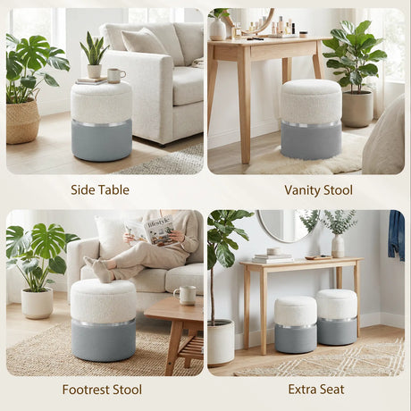 HOMCOM Nesting Round Ottoman with Storage Set of 2 - Cream/Grey