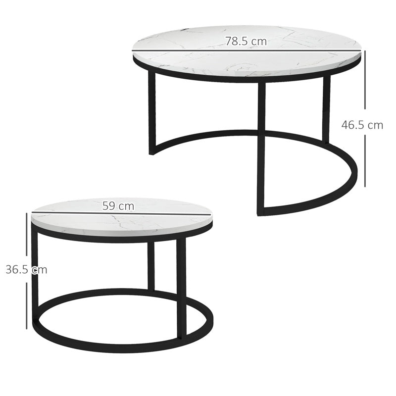 HOMCOM Set of Two Marble-Effect Stacking Tables - Black/White