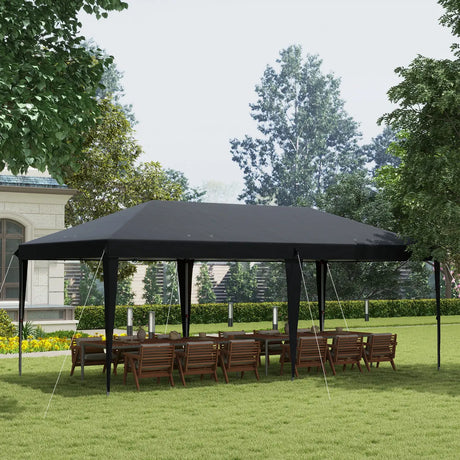 Outsunny Pop Up Gazebo 3 x 6m, Foldable Canopy Tent, Height Adjustable Wedding Awning Canopy w/ Carrying Bag, Black