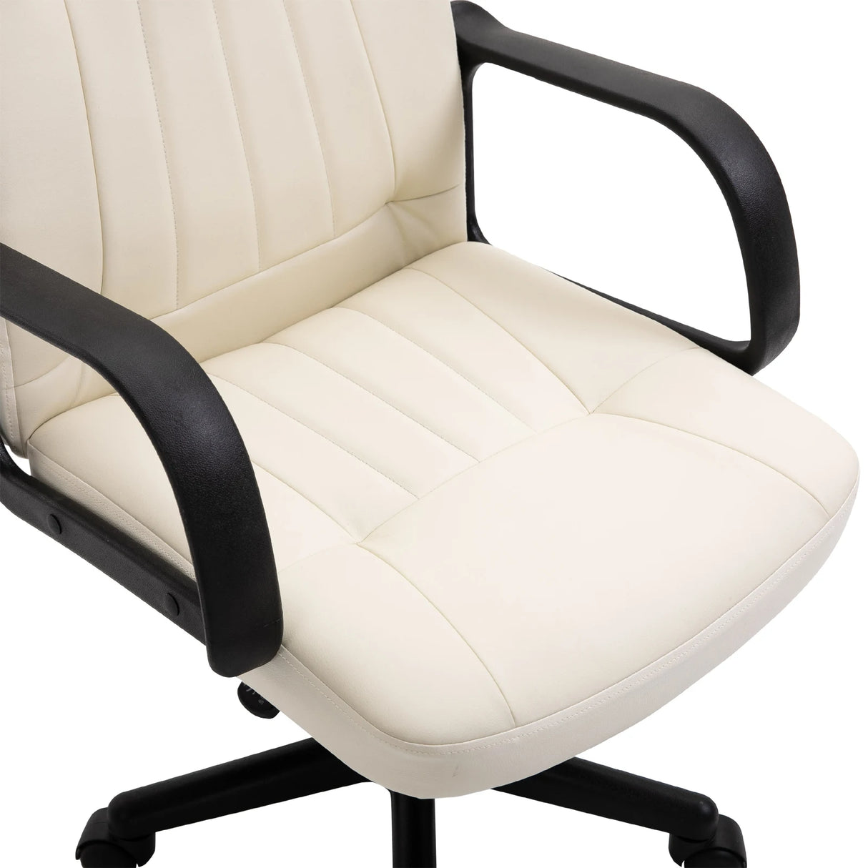 HOMCOM Office Chair, PU Leather Computer Desk Chair with Adjustable Height, Swivel Wheels for Home Office Work Study, Cream White