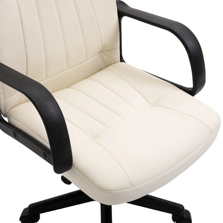 HOMCOM Office Chair, PU Leather Computer Desk Chair with Adjustable Height, Swivel Wheels for Home Office Work Study, Cream White