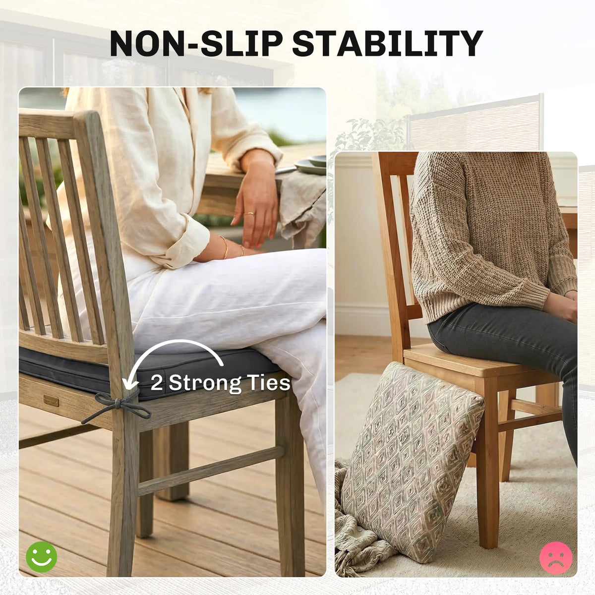 Outsunny Outdoor Chair Seat Cushions Set of 2, Garden Chair Cushions with 7cm Thick Foam & Ties, Dark Grey