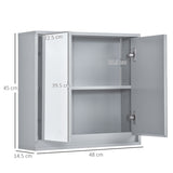 HOMCOM Wall Mounted Mirror Cabinet with Storage Shelf Bathroom Cupboard Double Door Grey