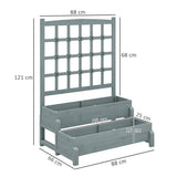 Outsunny 2-Tier Raised Garden Bed with Trellis, Wooden Elevated Planter Box with Drainage Holes, Outdoor Raised Planter for Climbing Plants, Fruits, Vegetables, Flowers, Grey