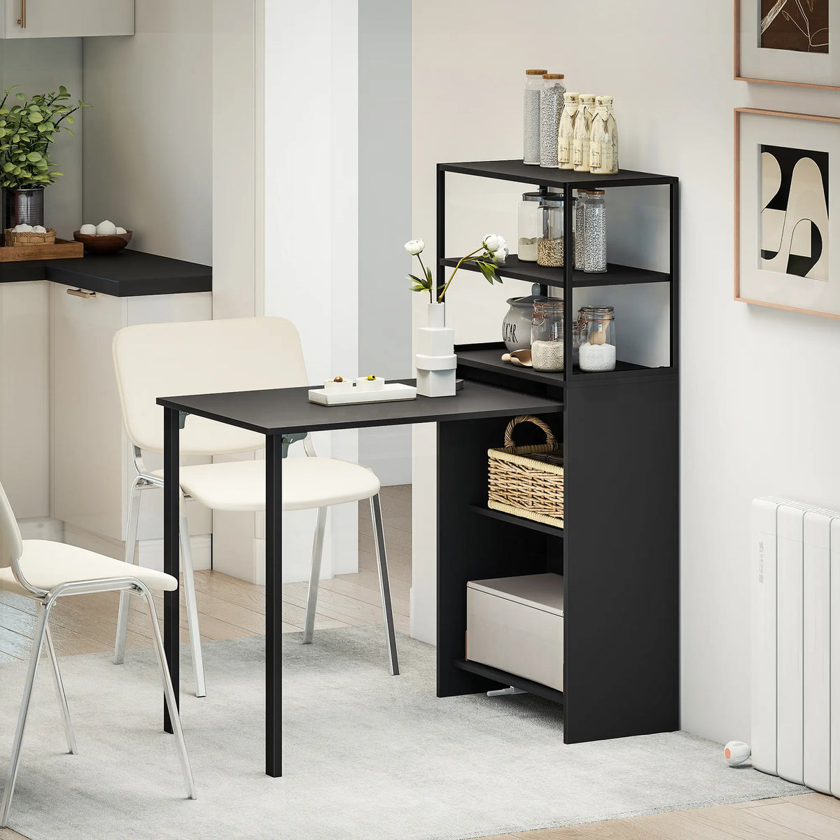 HOMCOM Folding Shelf and Work Table - Black