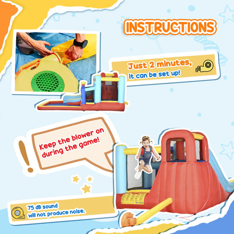Outsunny 4-in-1 Bouncy Castle, with Slide, Trampoline, Climbing Wall, Blower, Multicoloured
