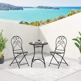 Outsunny 3 Pieces Garden Bistro Set with Coffee Table and 2 Folding Single Chairs, Mosaic Garden Table Top and Seats, Metal Frame, for Patio Balcony, Black