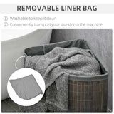 HOMCOM Bamboo Laundry Basket with Lid, 55 Litres Laundry Hamper with Removable Washable Lining,  Corner Washing Baskets, 38 x 38 x 57cm, Grey