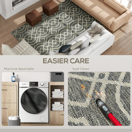 HOMCOM UV Resistant Indoor & Outdoor Area Rug, Easy-Cleaning Machine Washable Rug with Geometric Pattern for Patio, Garden, Kitchen, Bathroom or Living Room, 230 x 160 cm, Grey