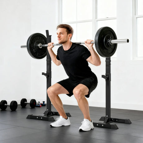 HOMCOM Adjustable Squat Rack, Weight Strength Training Bench Press Rack Weight Bench Supporter for Home Gym Exercise, Max Load 150kg, 124-154cm