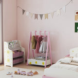 AIYAPLAY Baby Clothing Rack with Hangers, Storage Shelf for Bedroom, Star Theme, for Ages 3-6, Pink