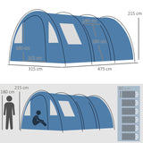 Outsunny 5-6 Man Tunnel Tent, Two Room Camping Tent with Floor, 2 Doors and Carry Bag, 2000mm Water Column for Fishing, Hiking, Sports, Festival