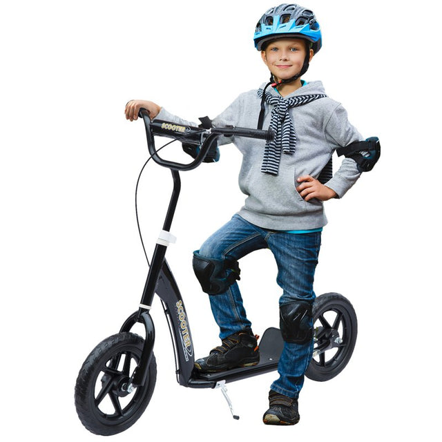 HOMCOM Kids Scooter Kick Scooter with 12" EVA Tyres, Rear Brake, Big Wheels Scooter for 5-12 Years Old, Black