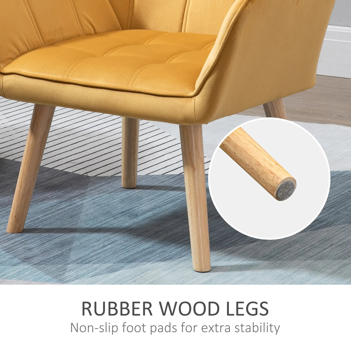 HOMCOM Armchair Accent Chair, Vanity Chair with Wide Arms, Slanted Back, Padding, Metal Frame, Wooden Legs, Home Bedroom Furniture Seating, Set of 2, Yellow