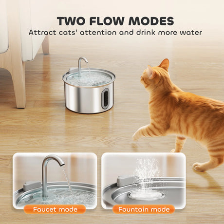 PawHut 2.5L Stainless Steel Cat Water Fountain for Drinking with Ultra-Silent Pump, Water-Level Window, 7 Filters