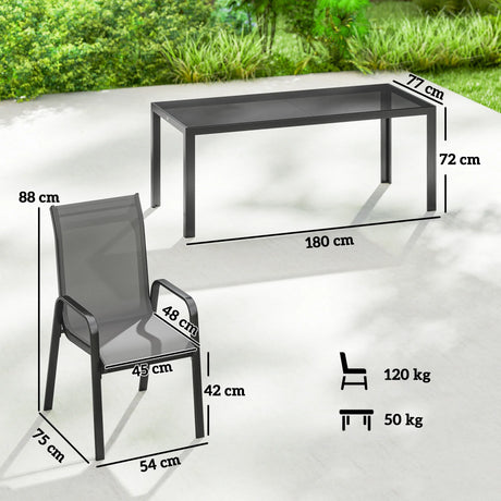 Outsunny 9 Pieces Garden Dining Set, Outdoor Table and Chairs Set for 8, Garden Furniture Set with Tempered Glass Top, Dark Grey