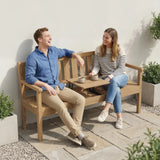 Outsunny Wooden Garden Bench with Liftable Table & Shelf, 2-3-Seater Outdoor Loveseat with Fir Wood Frame, Teak