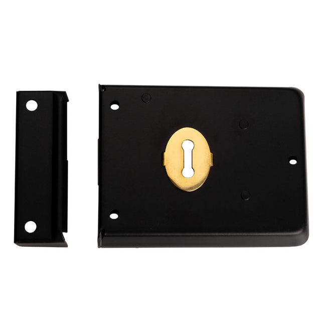 4X3" DUAL HANDED RIM DEADLOCK C/W 2 KEYS - BLACK JAPANNED - EACH