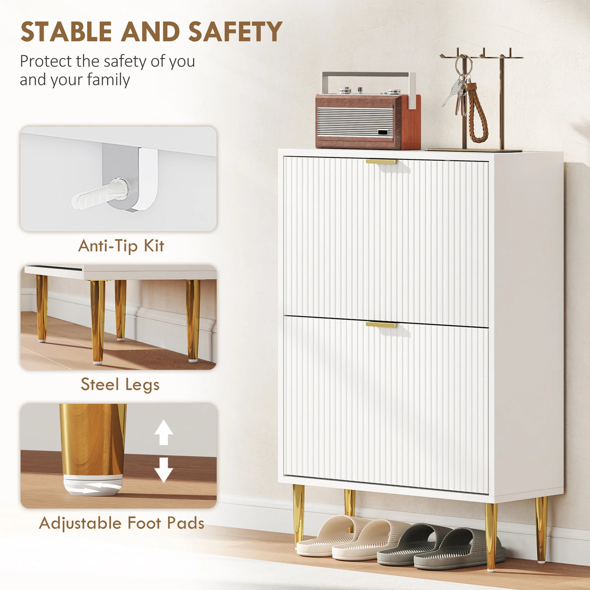 HOMCOM Elegant Two-Drawer Shoe Cabinet - White