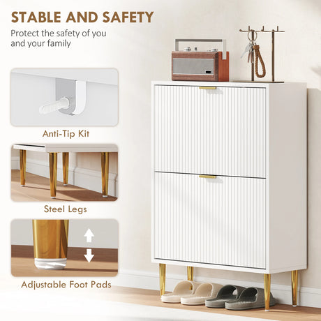HOMCOM Elegant Two-Drawer Shoe Cabinet - White