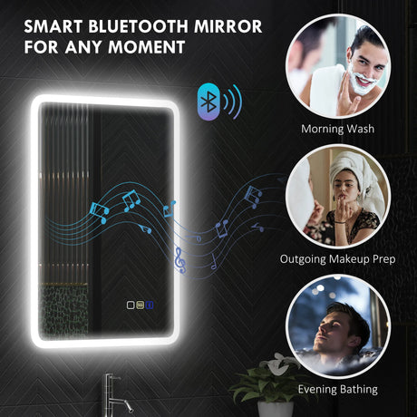 HOMCOM 70 x 50cm LED Bathroom Mirror, with Bluetooth - Silver Tone