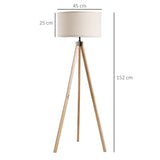 HOMCOM 5FT Elegant Wood Tripod Floor Lamp Free Standing E27 Bulb Lamp Versatile Use For Home Office - Beige