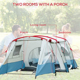 Outsunny 6-8 Person Tunnel Tent, Camping Tent with Bedroom, Living Room, Sewn-in Floor, 3 Doors and Carry Bag, 2000mm Water Column for Fishing, Hiking, Sports, and Traveling, Blue