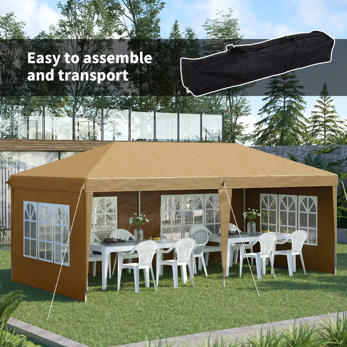 Outsunny 3 x 6m Pop-Up Gazebo, with Removable Walls -  Khaki