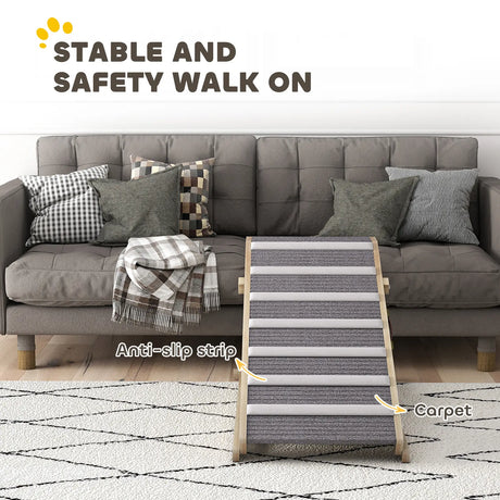 PawHut Dog Ramp for Couch, Adjustable Folding Pet Ramp, 4 Adjustable Height Dog Climbing Ladder, 35/43/47/50 cm Height