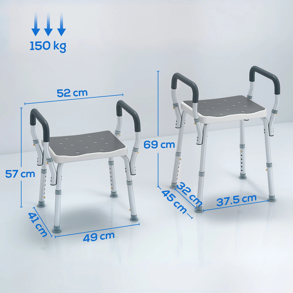 HOMCOM 57-69cm Aluminium Frame Bath Seat