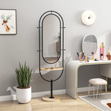 HOMCOM Oval Full Length Mirror with Wooden Tray and 4 Hooks - Black